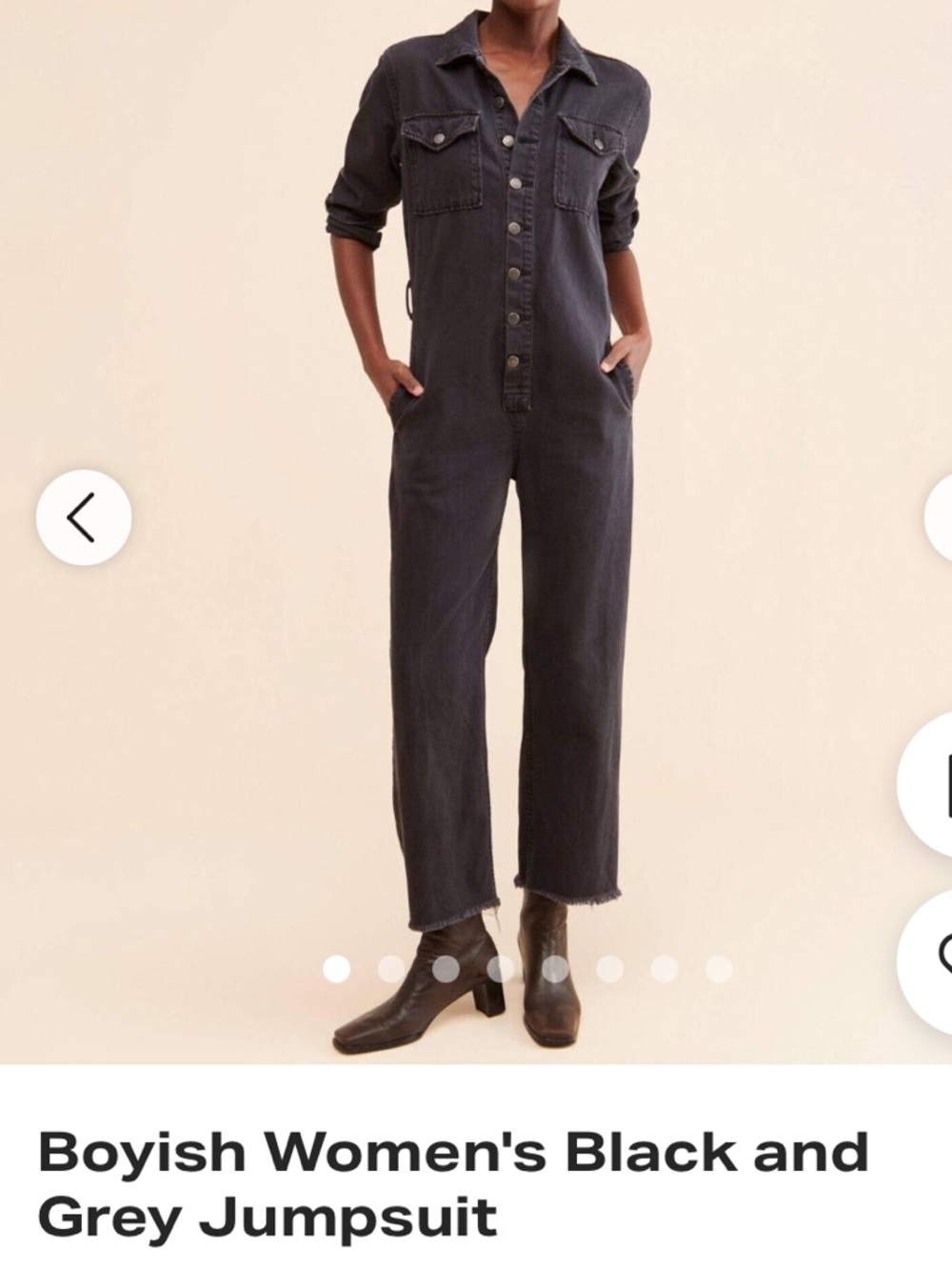 Boyish Dark Charcoal Button-Front Utility Jumpsuit